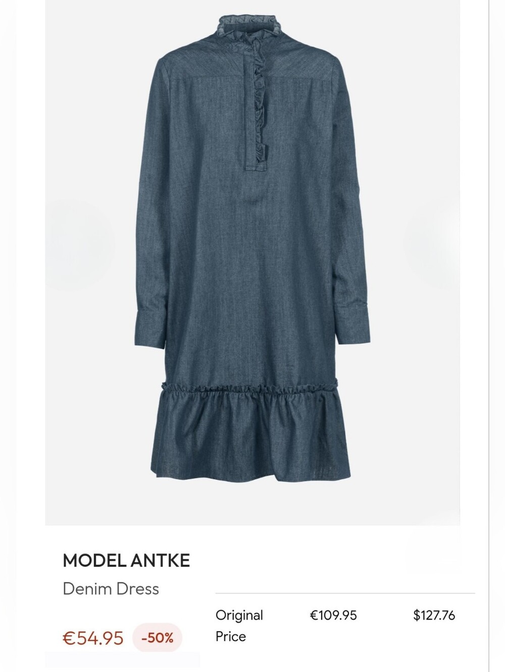 Herrlicher XS Ruffle Yoke Short Denim Antke Dress 3809-CW - Picture 3 of 12